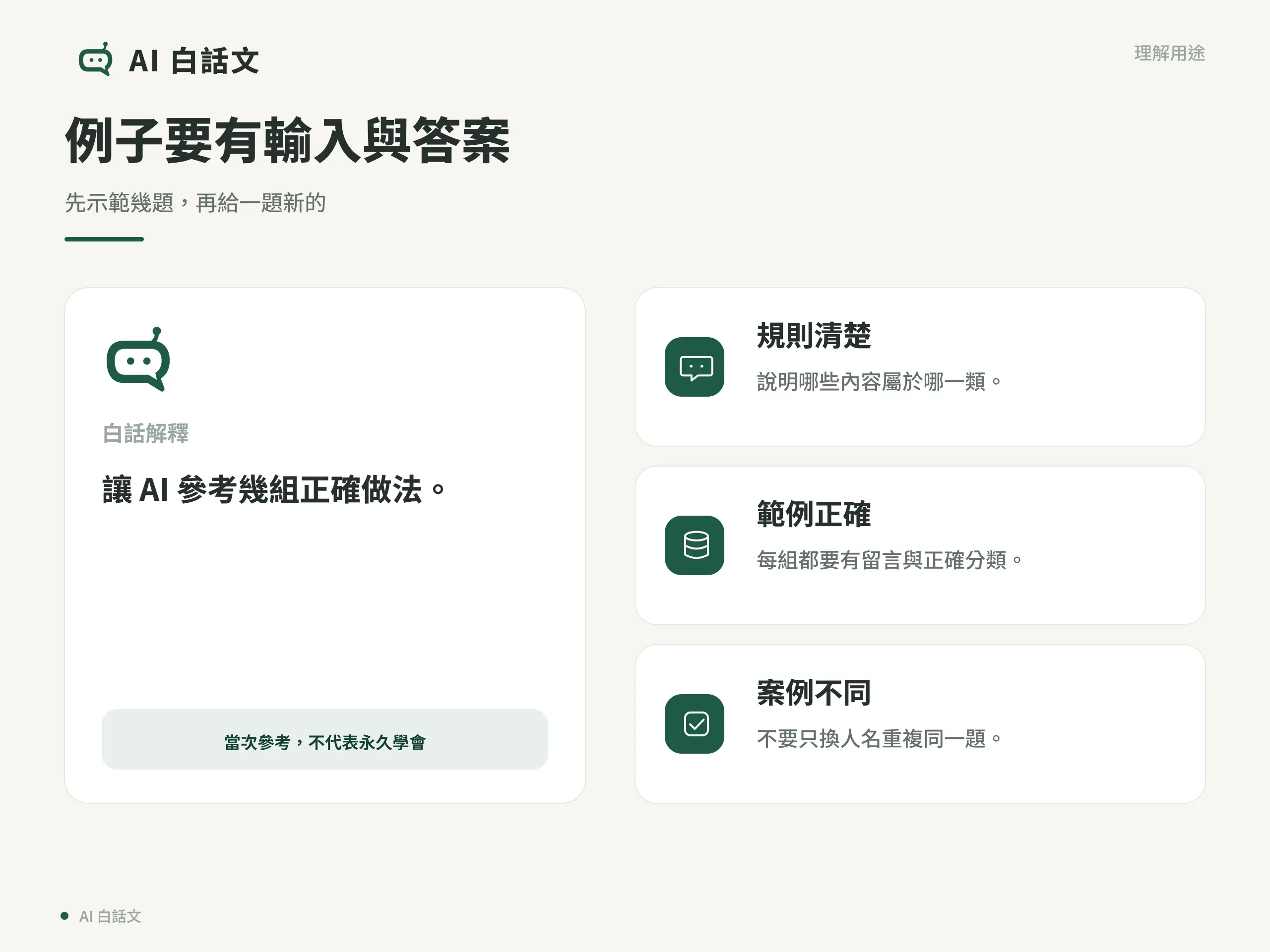 例子要有輸入與答案：先示範幾題，再給一題新的